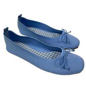 41 Hawthorn SZ 6 Blue Claudia Stretch Woven Ballerina Flats Bowtie Detail